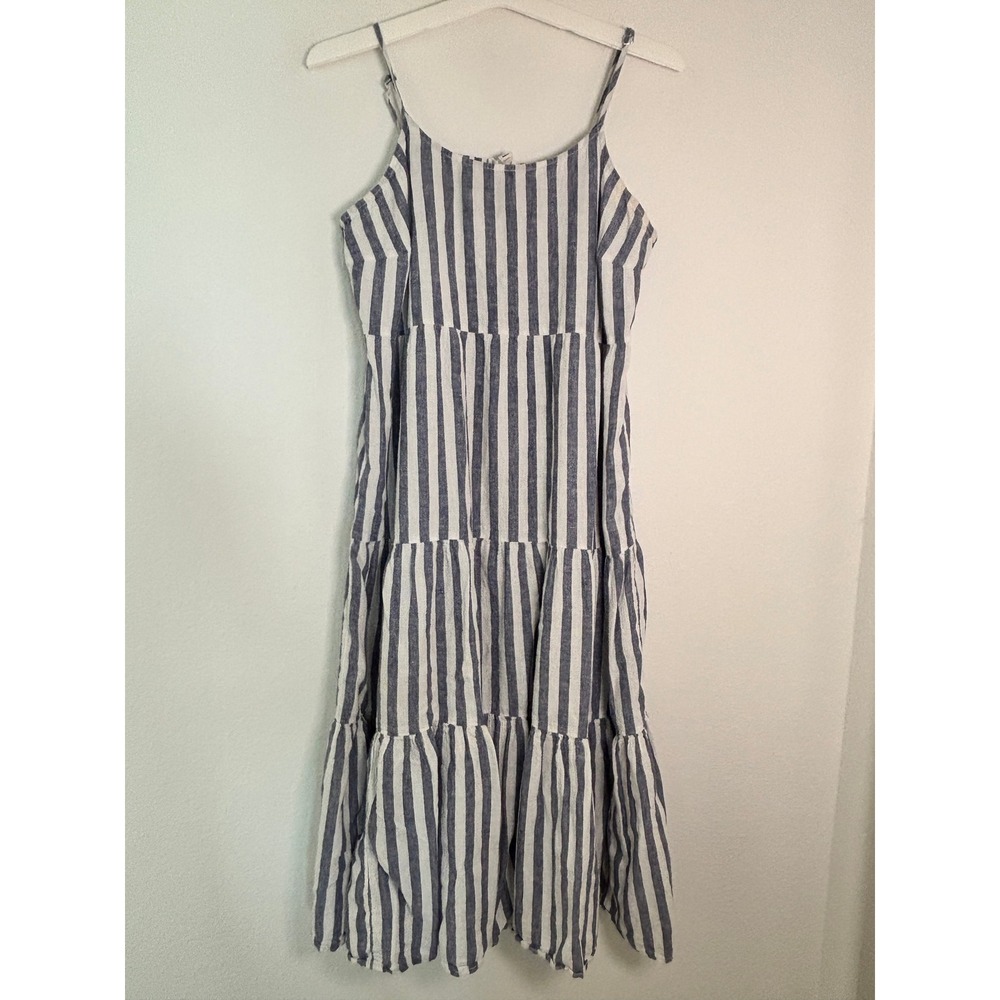 Beachlunchlounge Striped Tiered Midi Dress Blue White XL Smocked Back Summer